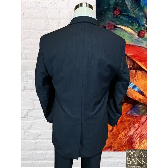 Jos A Bank 42L 36x30 Mens Navy Blue Pinstripe 2 Piece Suit Jacket Pants Set - Picture 6 of 16